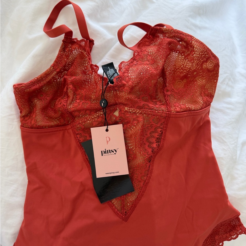 NWT Pinsy Sculpting Lace Shapewear Bodysuit in Terracotta - Picture 2 of 2